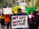 Hundreds protest Gov. DeSantis's rejection of African American history course, Tallahassee, Feb. 15, 2023.